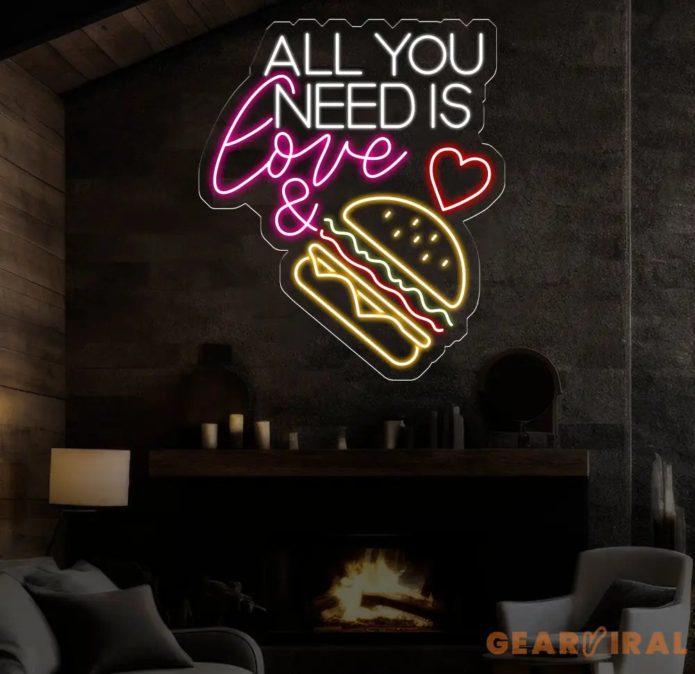 All You Need Is Love & Burger Neon Sign Custom Hamburger Fast Food LED Neon Sign Night Light Home Wall Decor Restaurant