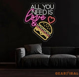 All You Need Is Love & Burger Neon Sign Custom Hamburger Fast Food LED Neon Sign Night Light Home Wall Decor Restaurant