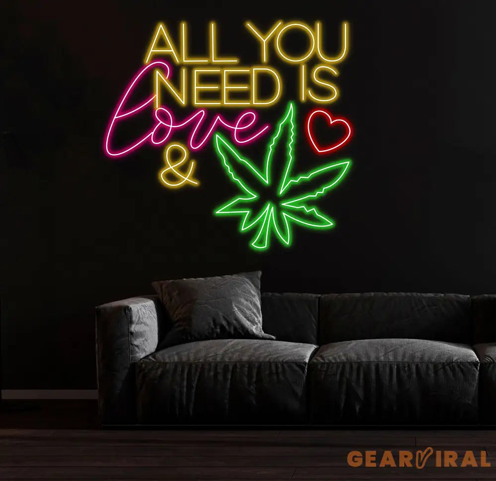 All You Need Is Love & Canabiss Neon Sign Weed Wall Art Marijuana Sign Decoration Custom Cannabis Sign Smoke Shop Led
