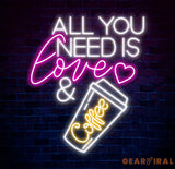 All You Need Is Love & Coffee Neon Sign,Neon Coffee Sign Led Sign For Coffee Shop Opening Custom Shop Signage Cafe Bar