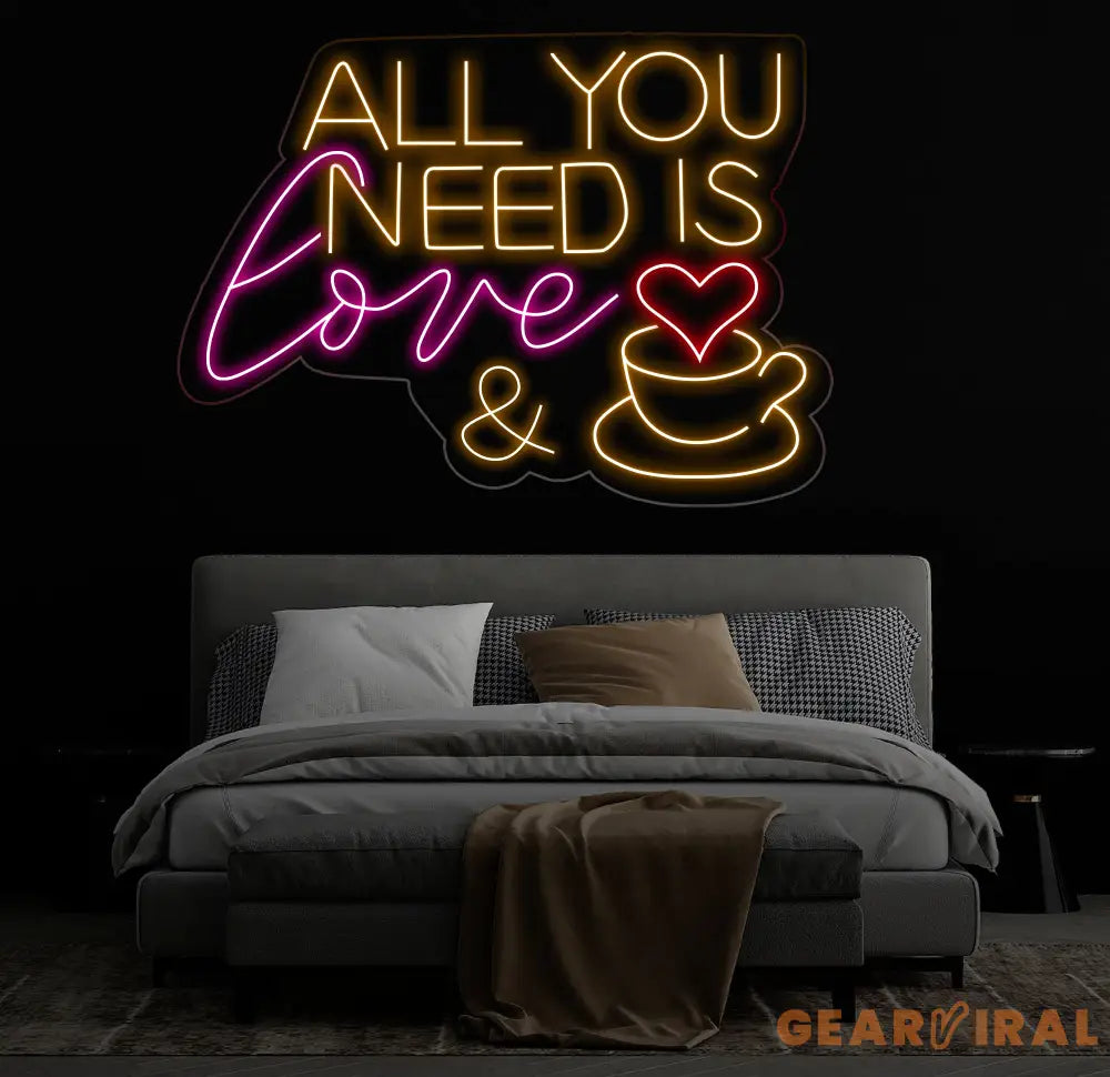 All You Need Is Love & Coffee Neon Sign,Neon Coffee Sign Led Sign For Coffee Shop Opening Custom Shop Signage Cafe Bar