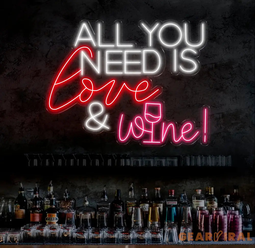 All You Need Is Love & Wine Neon Bar Sign Custom Bar Club Neon Signs Neon Sign Home Bar Decor Bar Decoration Neon