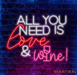 All You Need Is Love & Wine Neon Bar Sign Custom Bar Club Neon Signs Neon Sign Home Bar Decor Bar Decoration Neon