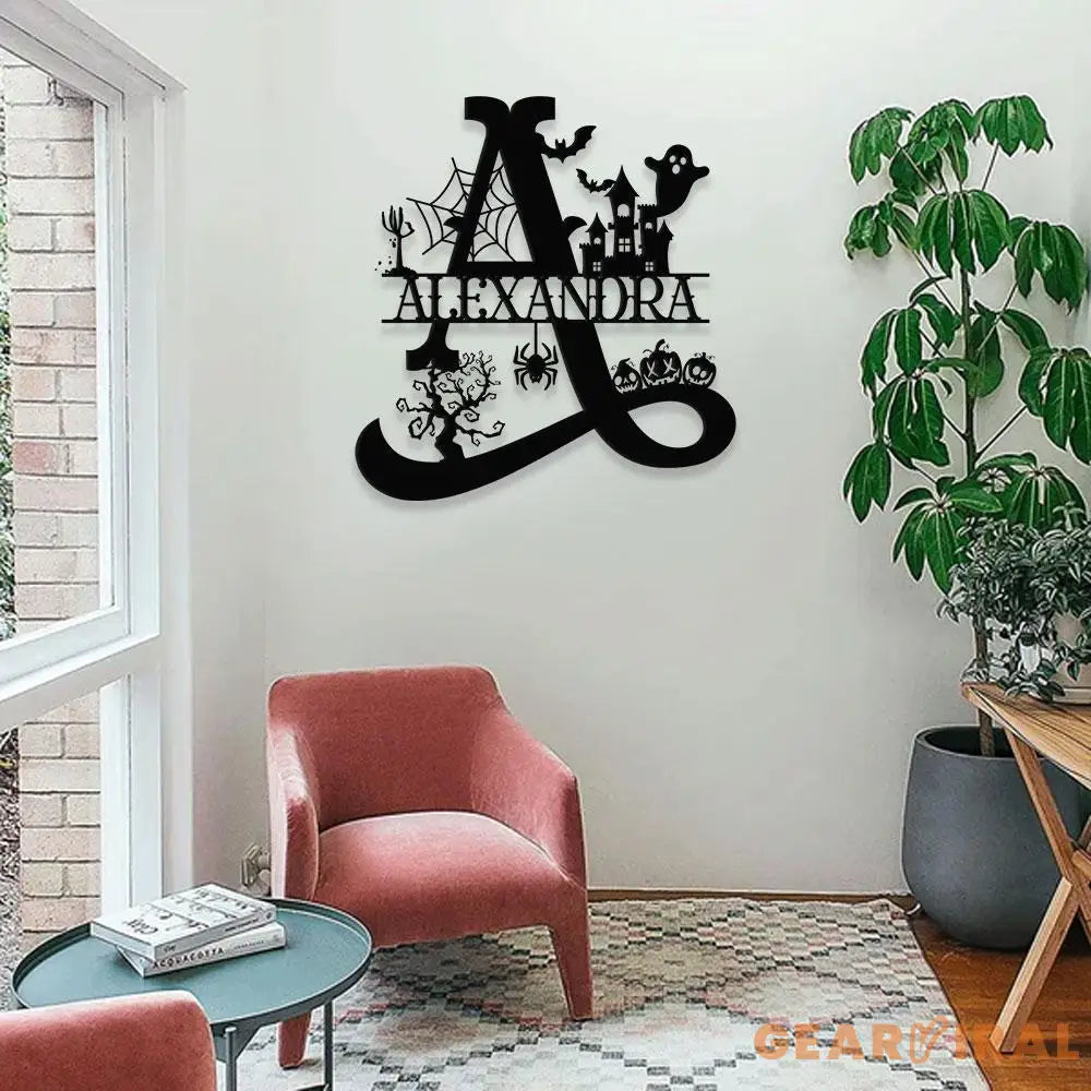 Alphabet Metal Sign Halloween Spider Decorative Name Sign Personalized Split Letter Last Name Halloween Sign Outdoor