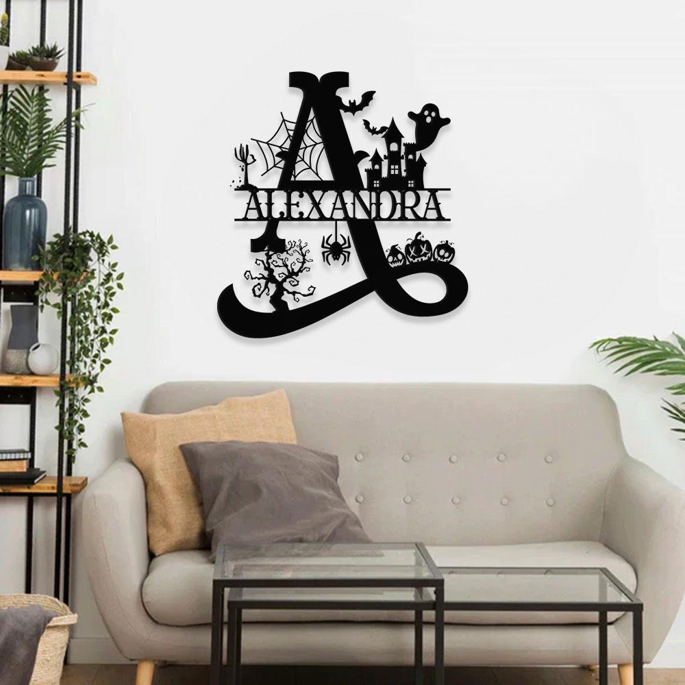 Alphabet Metal Sign Halloween Spider Decorative Name Sign, Personalized Split Letter Last Name, Halloween Sign, Outdoor Door Monogram