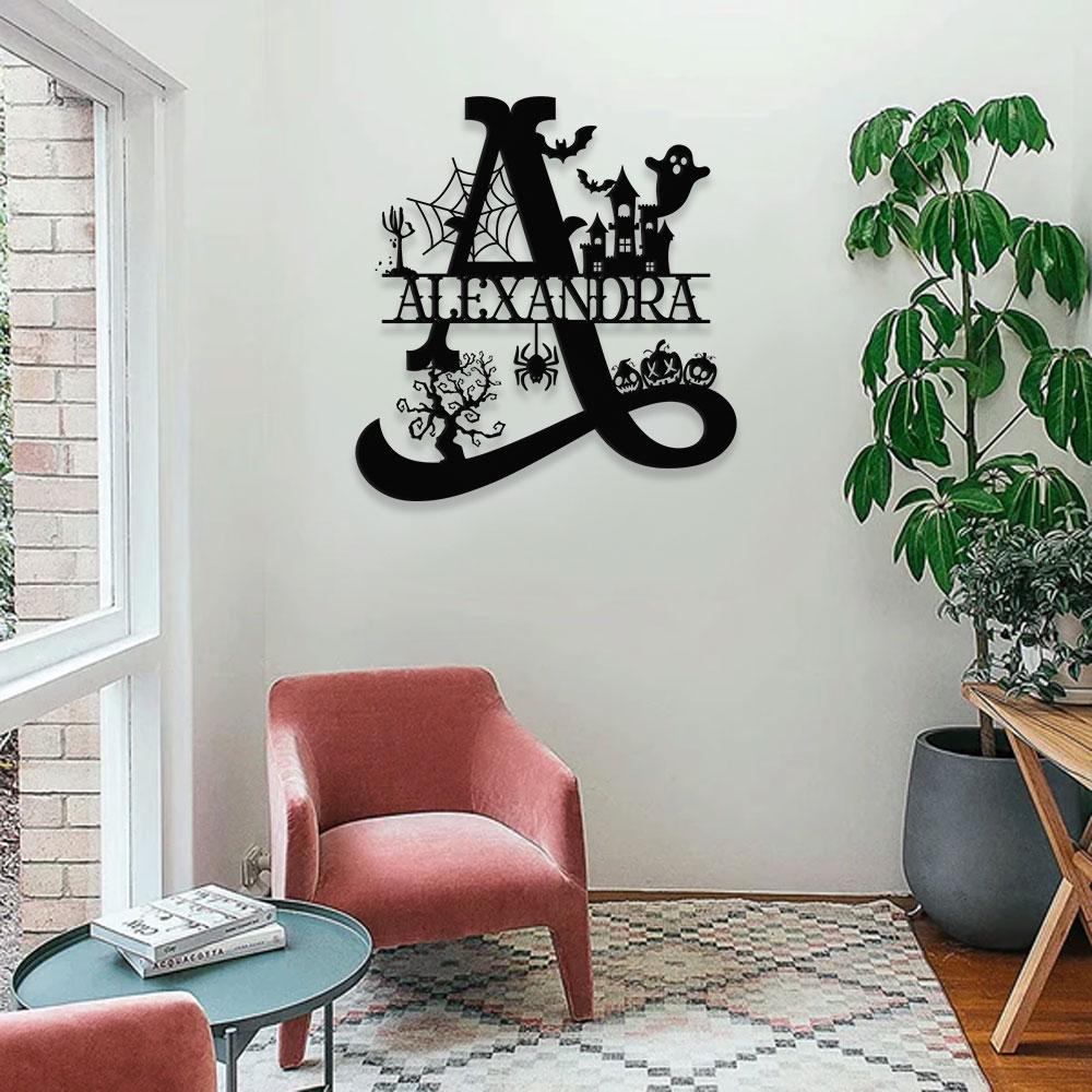 Alphabet Metal Sign Halloween Spider Decorative Name Sign, Personalized Split Letter Last Name, Halloween Sign, Outdoor Door Monogram