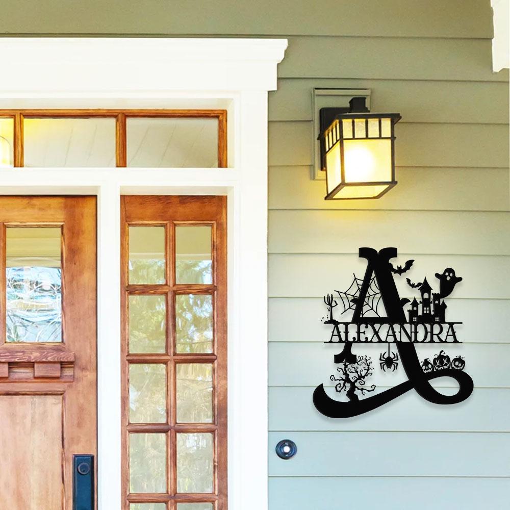 Alphabet Metal Sign Halloween Spider Decorative Name Sign, Personalized Split Letter Last Name, Halloween Sign, Outdoor Door Monogram