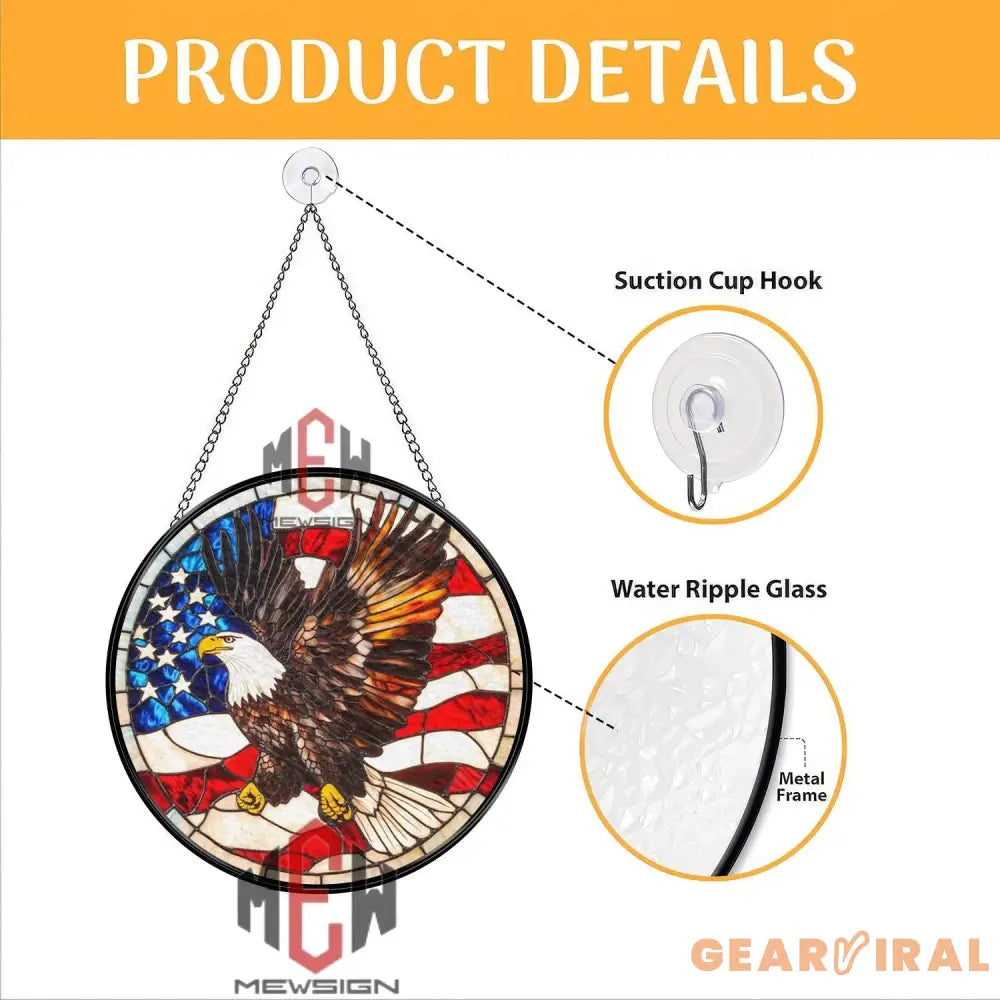 American Eagle Stained Glass Suncatcher Patriotic Window Hanging USA Flag Glass Panel Bald Eagle Decor 4th of July Gift