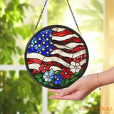 American Flag Stained Glass Suncatcher for Windows Patriotic Home Decor Rustic USA Style Gift for Veterans Fourth of
