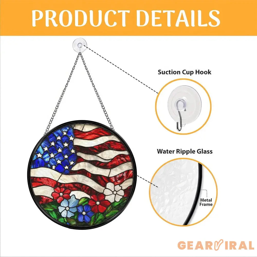 American Flag Stained Glass Suncatcher for Windows Patriotic Home Decor Rustic USA Style Gift for Veterans Fourth of