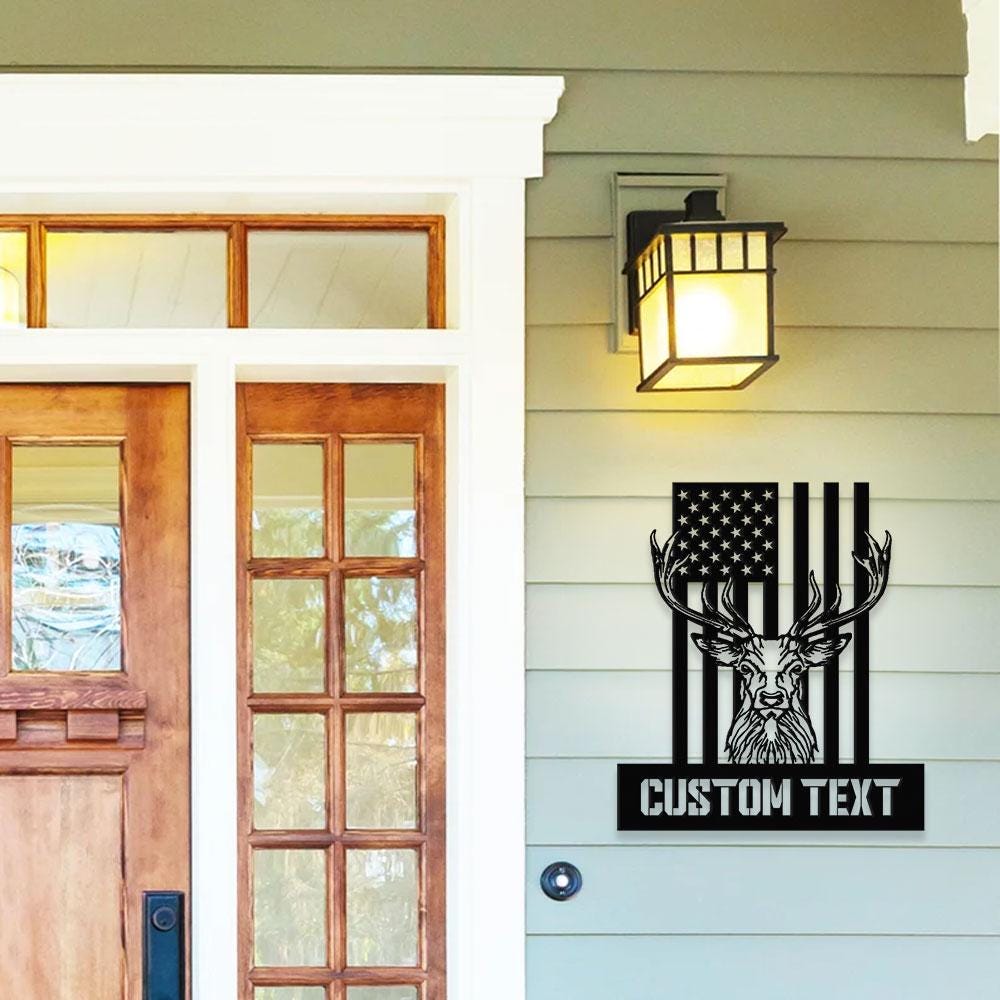 American Hunting Metal Sign, Personalized Family Name Led Metal Sign, Outdoor Door Decor, Address Wall Art, Perfect Gift for Housewarming