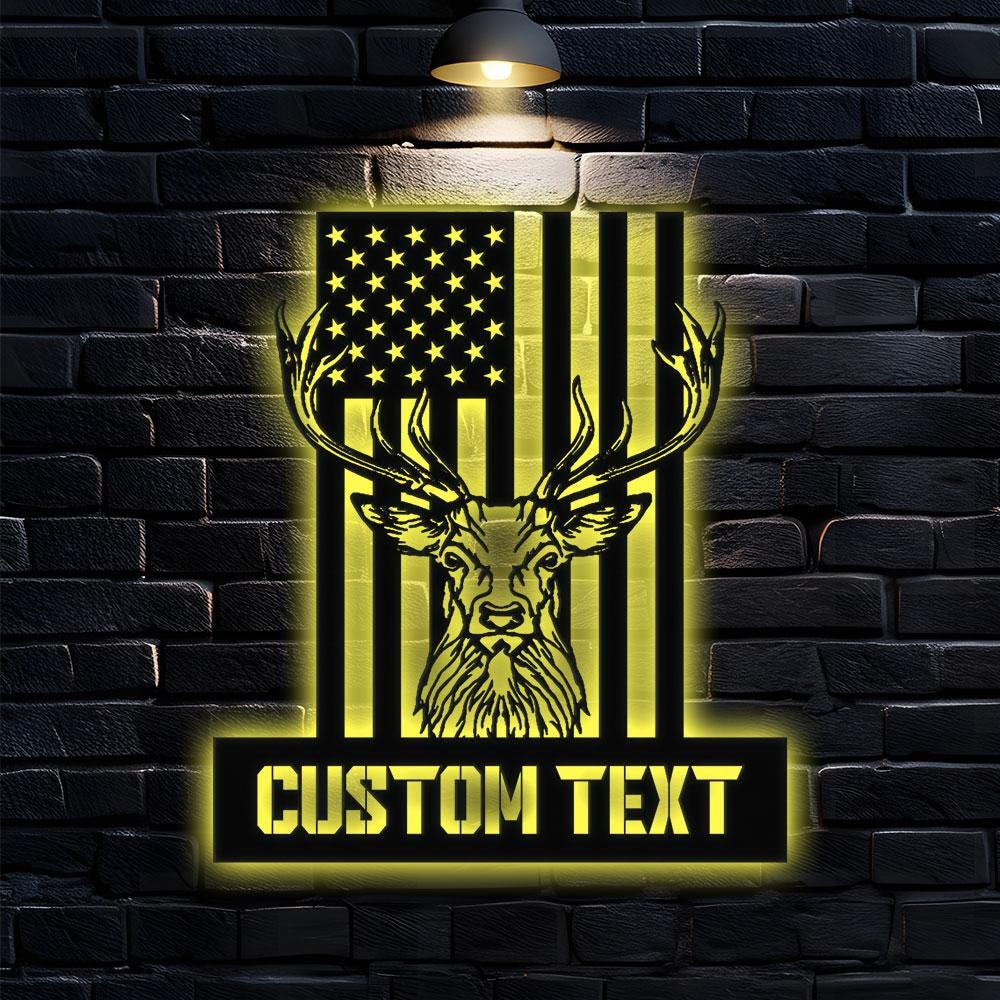 American Hunting Metal Sign, Personalized Family Name Led Metal Sign, Outdoor Door Decor, Address Wall Art, Perfect Gift for Housewarming