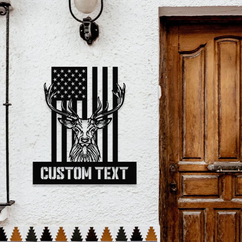 American Hunting Metal Sign, Personalized Family Name Led Metal Sign, Outdoor Door Decor, Address Wall Art, Perfect Gift for Housewarming