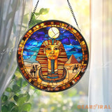 Ancient Egyptian Pharaoh Stained Glass Suncatcher Pyramid and Camel Scene Window Panel Cultural Wall Art Gift for