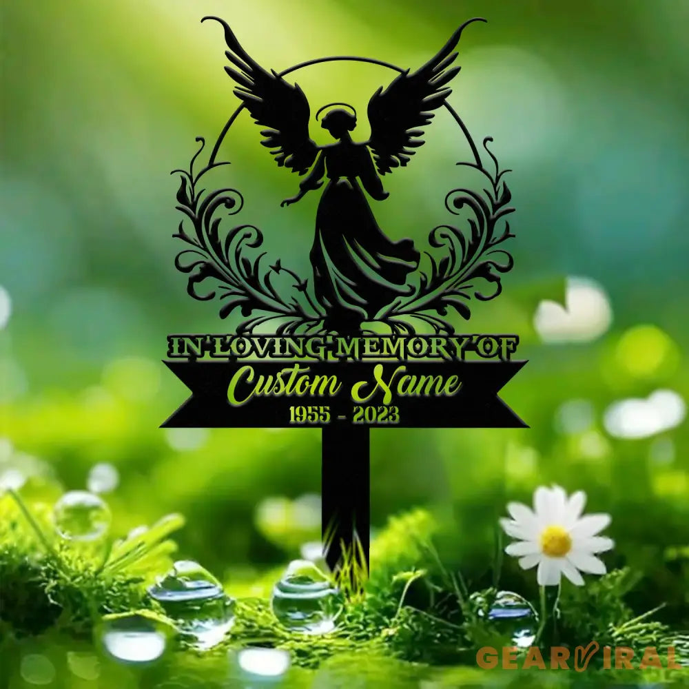 Angel Memorial Plaque with Stake Custom Angel Memorial Stake Angel Grave Marker Angel Metal Grave Stake In Loving