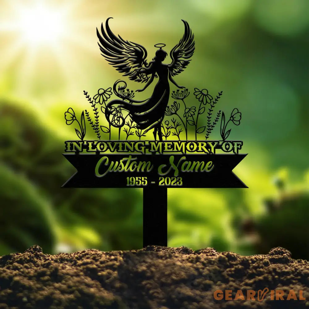 Angel Memorial Plaque with Stake Custom Angel Memorial Stake Angel Grave Marker Angel Metal Grave Stake In Loving