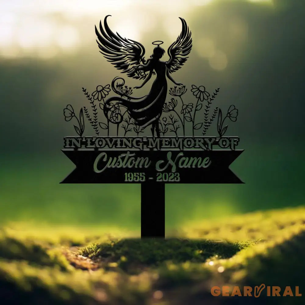Angel Memorial Plaque with Stake Custom Angel Memorial Stake Angel Grave Marker Angel Metal Grave Stake In Loving