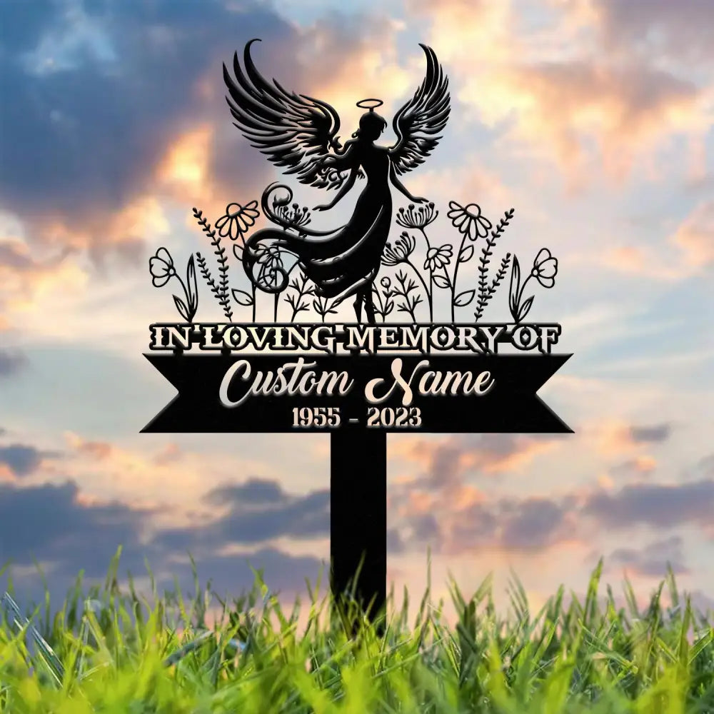 Angel Memorial Plaque with Stake Custom Angel Memorial Stake Angel Grave Marker Angel Metal Grave Stake In Loving