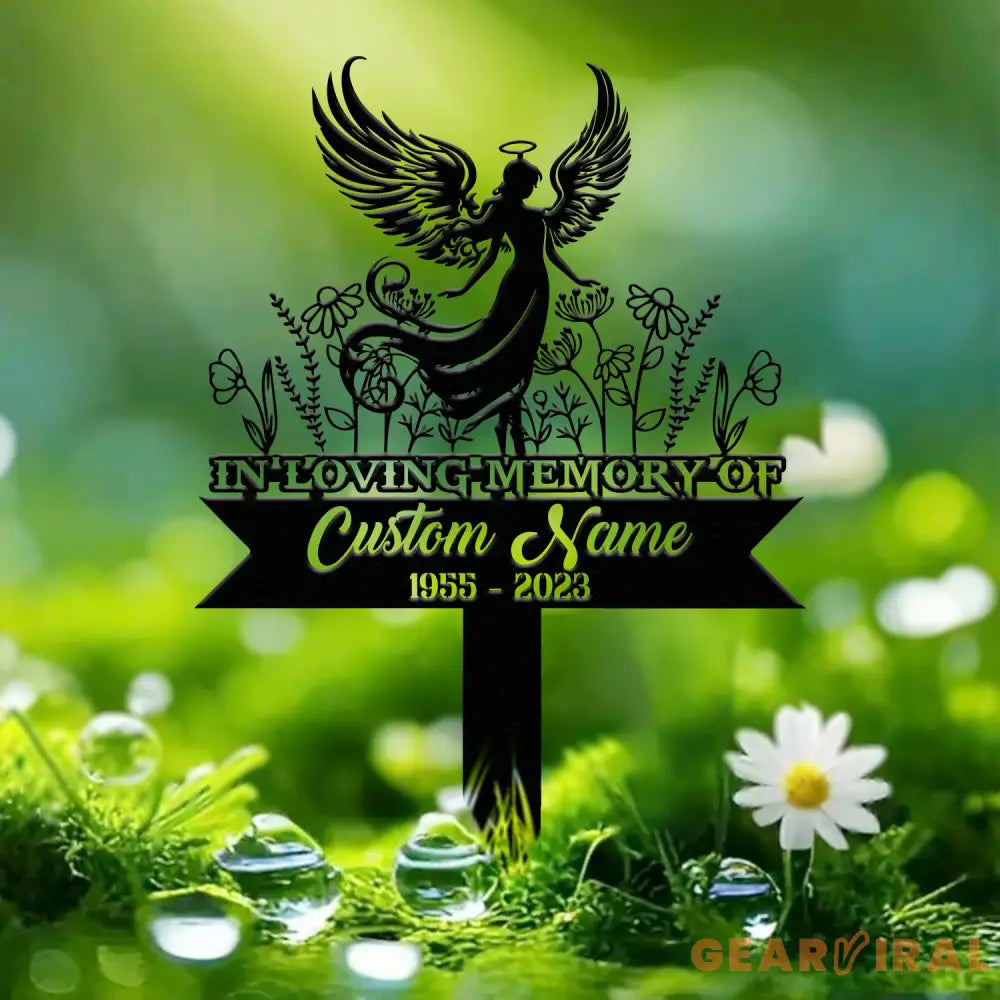 Angel Memorial Plaque with Stake Custom Angel Memorial Stake Angel Grave Marker Angel Metal Grave Stake In Loving