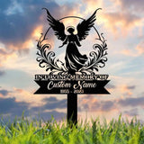 Angel Memorial Plaque with Stake Custom Angel Memorial Stake Angel Grave Marker Angel Metal Grave Stake In Loving