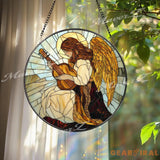 Angel Playing Guitar Stained Glass Suncatcher Spiritual Window Hanging Guardian Angel Art Panel Memorial or Sympathy