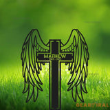 Angel Wings Cross Custom Name Metal Yard Stake - Memorial Cross Stake - Grave Marker - Cross with Wings | GearViral