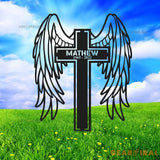 Angel Wings Cross Custom Name Metal Yard Stake - Memorial Cross Stake - Grave Marker - Cross with Wings | GearViral