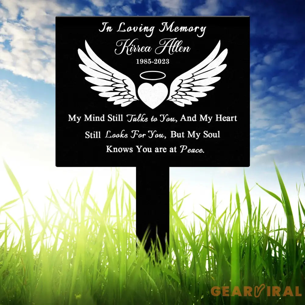 Angel Wings Heart Memorial Plaque with Stake Waterproof Grave Marker for Cemetery Remembrance Garden Stake Outdoor