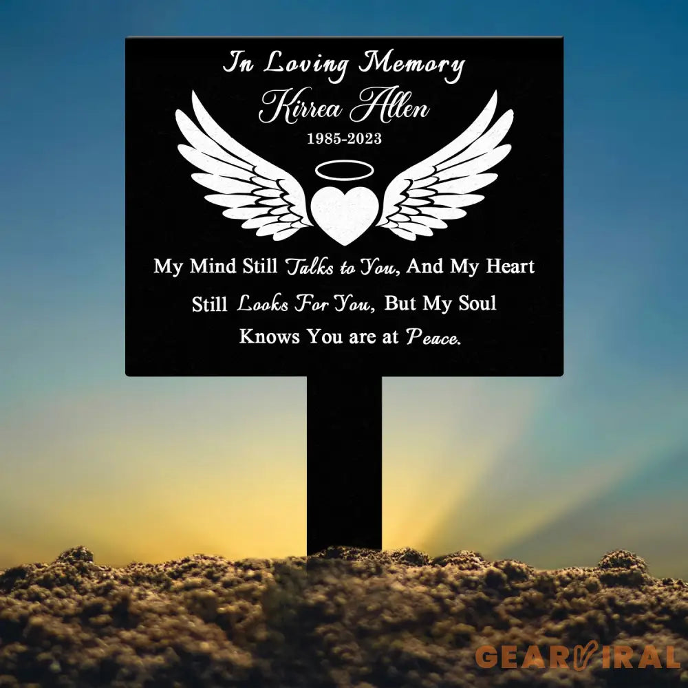 Angel Wings Heart Memorial Plaque with Stake Waterproof Grave Marker for Cemetery Remembrance Garden Stake Outdoor