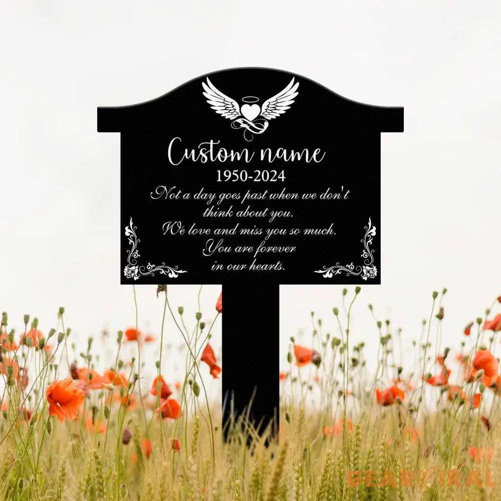 Angel Wings Heart Memorial Plaque with Stake Waterproof Grave Marker for Cemetery Remembrance Garden Stake Outdoor
