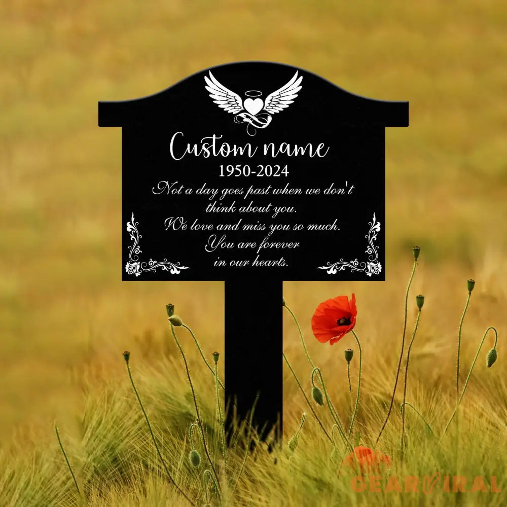 Angel Wings Heart Memorial Plaque with Stake Waterproof Grave Marker for Cemetery Remembrance Garden Stake Outdoor