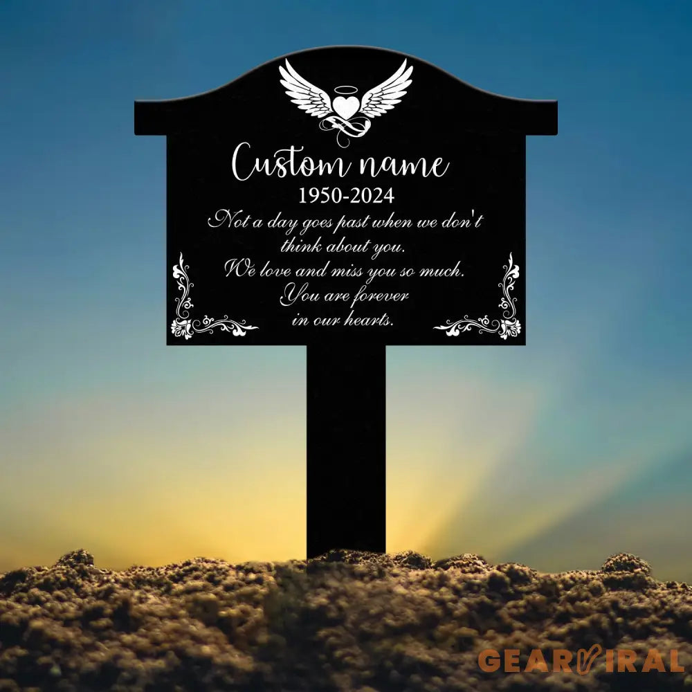 Angel Wings Heart Memorial Plaque with Stake Waterproof Grave Marker for Cemetery Remembrance Garden Stake Outdoor