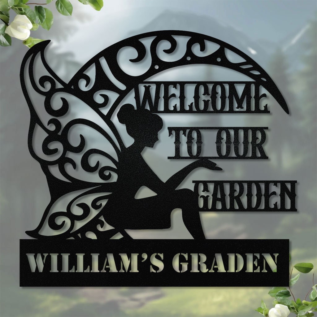 Angle Custom Name Garden Decor, Custom Garden Name Metal Hanging Sign, Personalized Metal Gardening Nature Lover Gift For Her