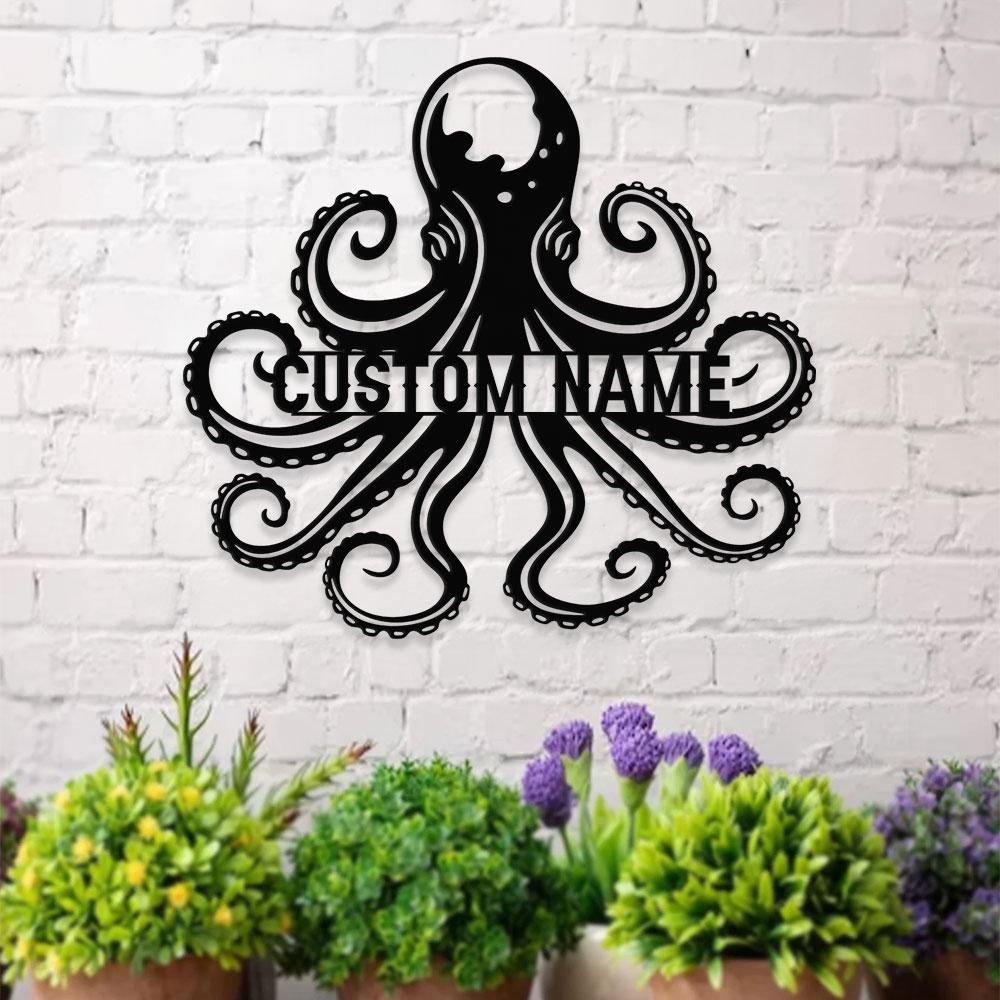 Angry Octopus Metal Welder Sign, Personalized Family Name Metal Sign, Outdoor Door Decor, Octopus Wall Art, Housewarming