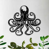 Angry Octopus Metal Welder Sign, Personalized Family Name Metal Sign, Outdoor Door Decor, Octopus Wall Art, Housewarming