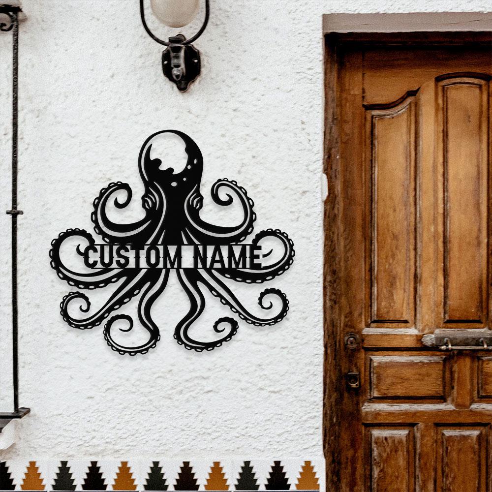 Angry Octopus Metal Welder Sign, Personalized Family Name Metal Sign, Outdoor Door Decor, Octopus Wall Art, Housewarming
