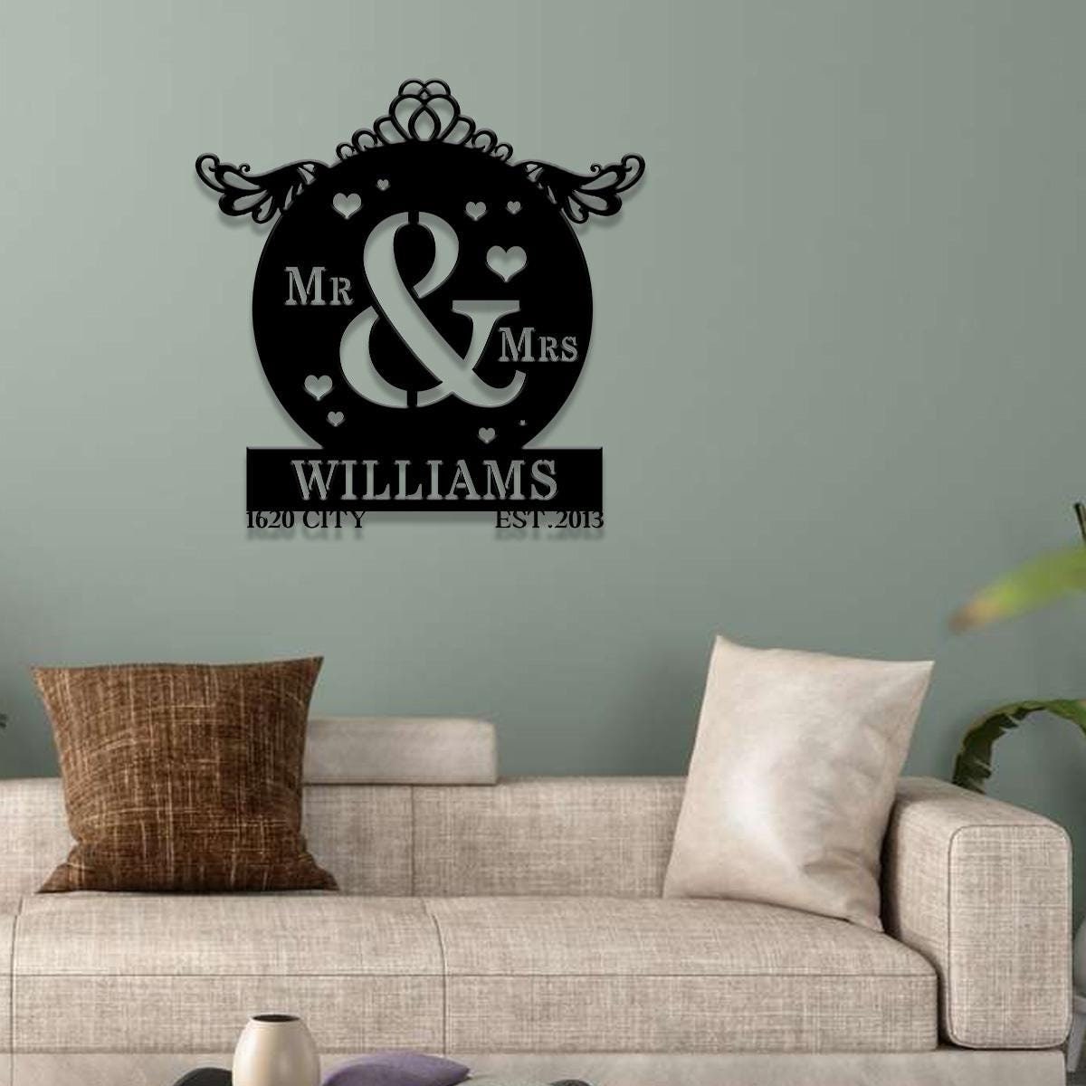 Anniversary Metal Sign Decorative Name Sign, Personalized Split Letter Last Name, Personalize Sign, Outdoor Door Hanger, Housewarming