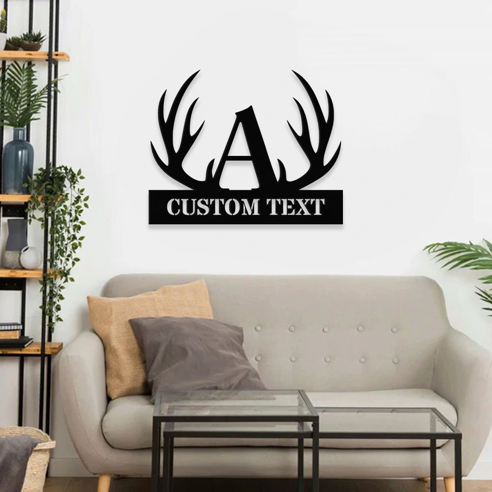 Antler Family Name Metal LED Sign - Personalized Monogram Wall Art - Last Name Initial Hanging - Housewarming Gift - Christmas Decor