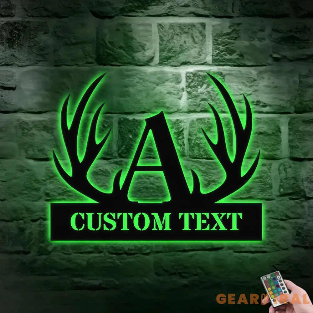 Antler Family Name Metal LED Sign - Personalized Monogram Wall Art - Last Name Initial Hanging - Housewarming Gift