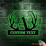 Antler Family Name Metal LED Sign - Personalized Monogram Wall Art - Last Name Initial Hanging - Housewarming Gift