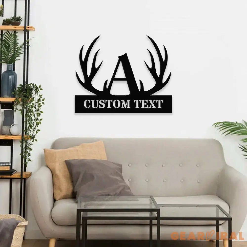 Antler Family Name Metal LED Sign - Personalized Monogram Wall Art - Last Name Initial Hanging - Housewarming Gift