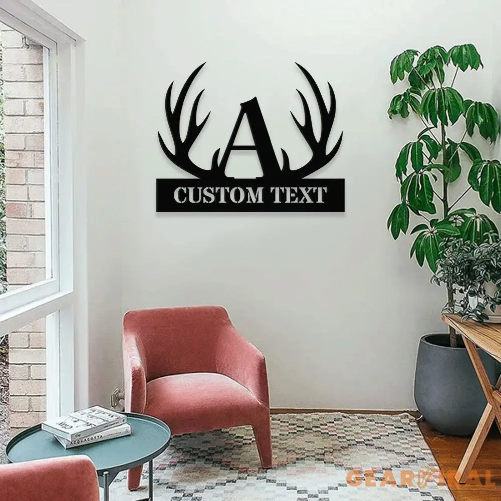 Antler Family Name Metal LED Sign - Personalized Monogram Wall Art - Last Name Initial Hanging - Housewarming Gift