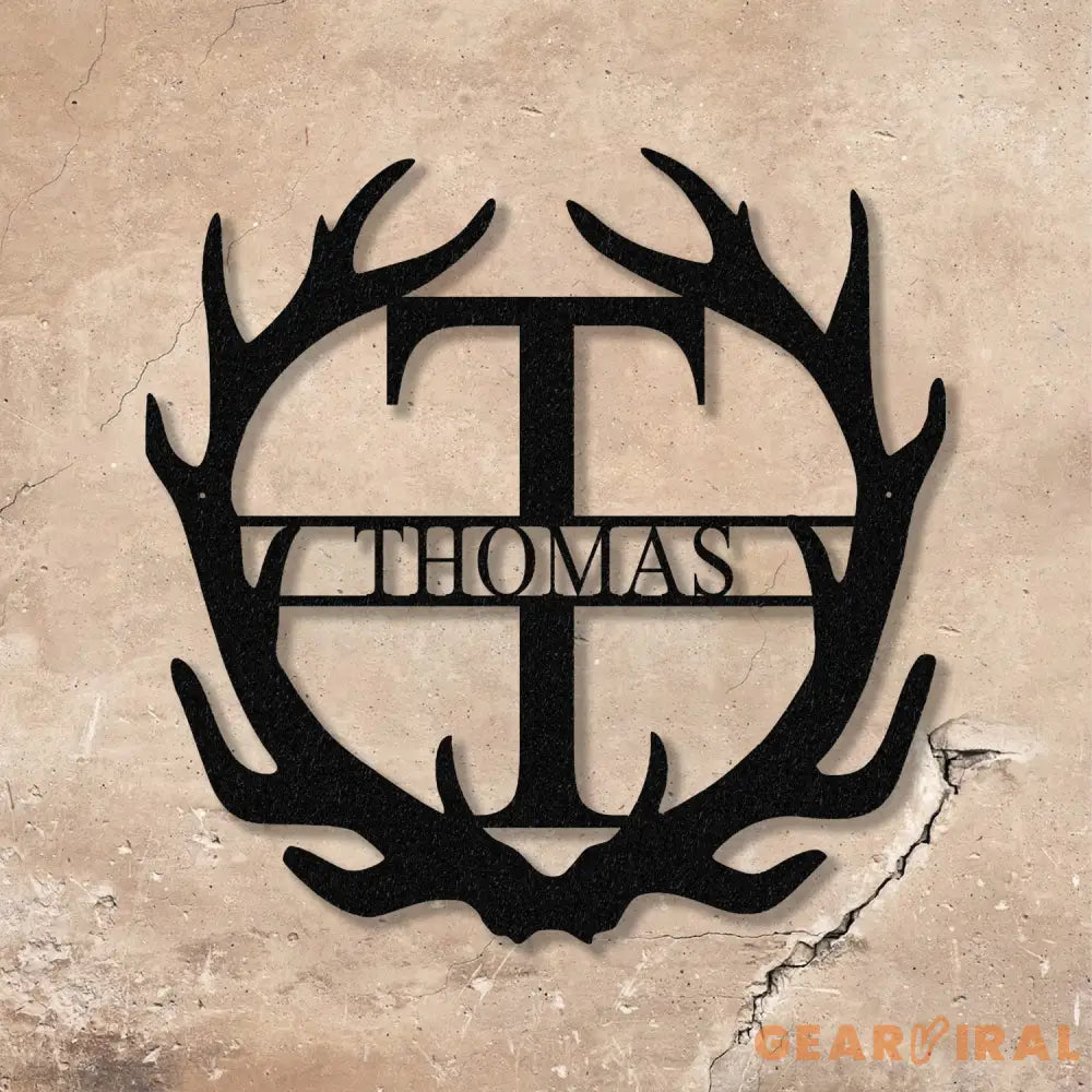 Antler Monogram Letter Sign Metal Wall Art LED Light Home Decor Hunter Gift - Gearviral