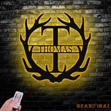 Antler Monogram Letter Sign Metal Wall Art LED Light Home Decor Hunter Gift - Gearviral