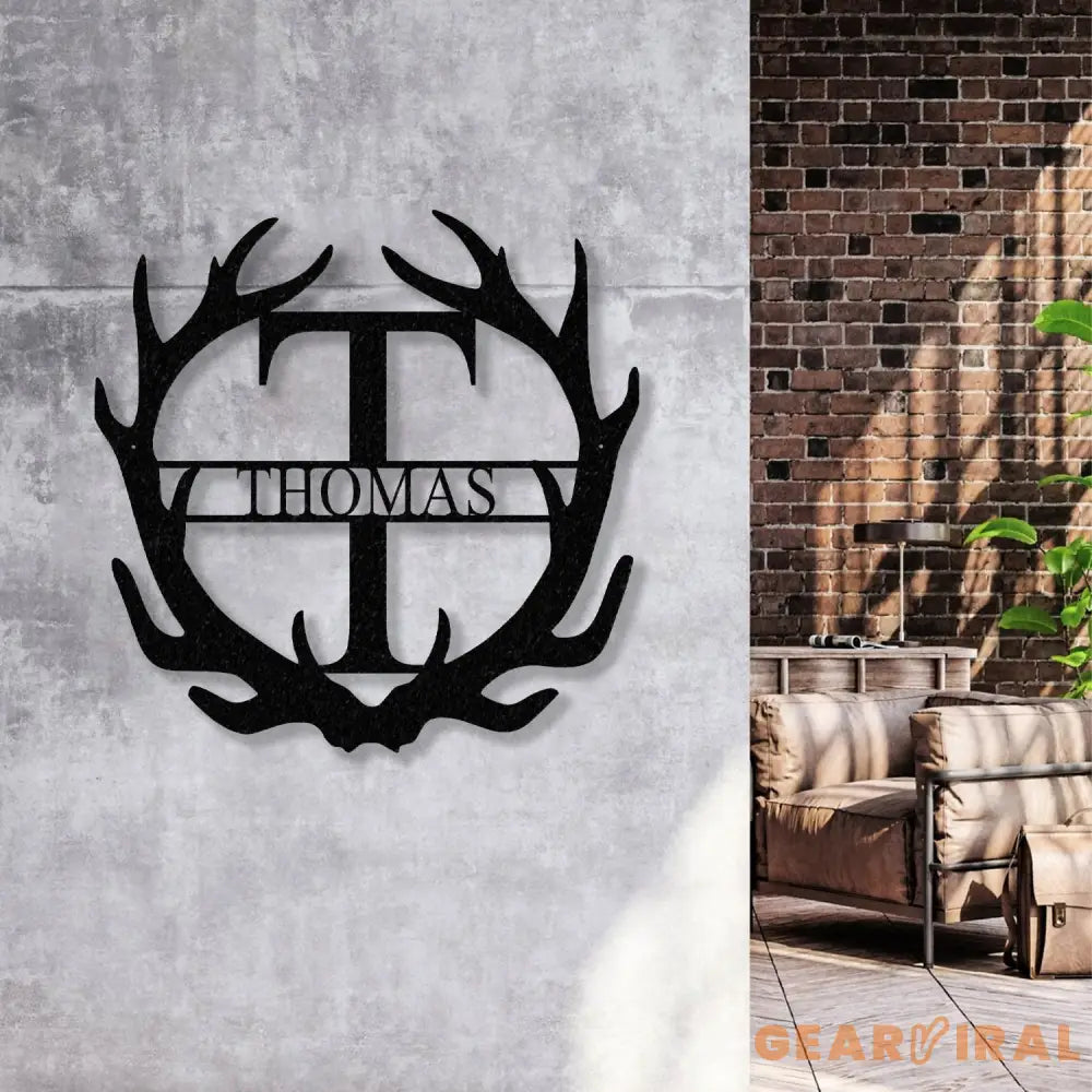 Antler Monogram Letter Sign Metal Wall Art LED Light Home Decor Hunter Gift - Gearviral