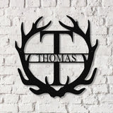 Antler Monogram Letter Sign Metal Wall Art LED Light Home Decor Hunter Gift - Gearviral