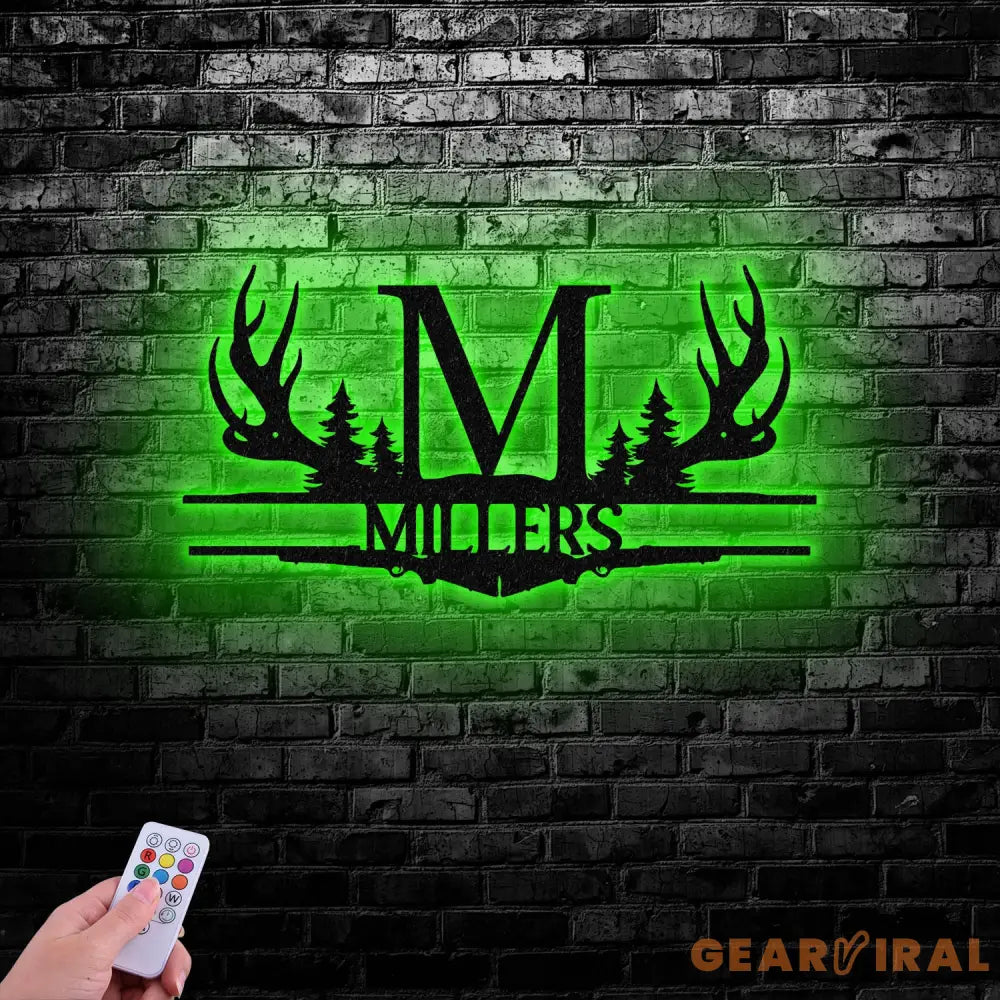 Antler Monogram Letter Sign Metal Wall Art LED Light Home Decor Hunter Gift Vs2 - Gearviral