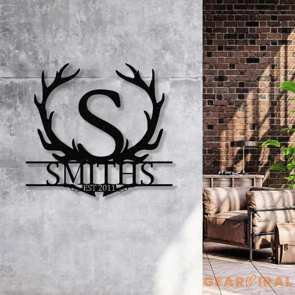 Antler Monogram Letter Sign Metal Wall Art LED Light Home Decor Hunter Gift Vs3 - Gearviral