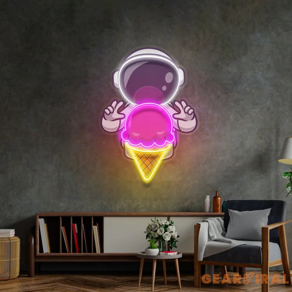 Astronaut Cream Space Led Neon Acrylic Artwork