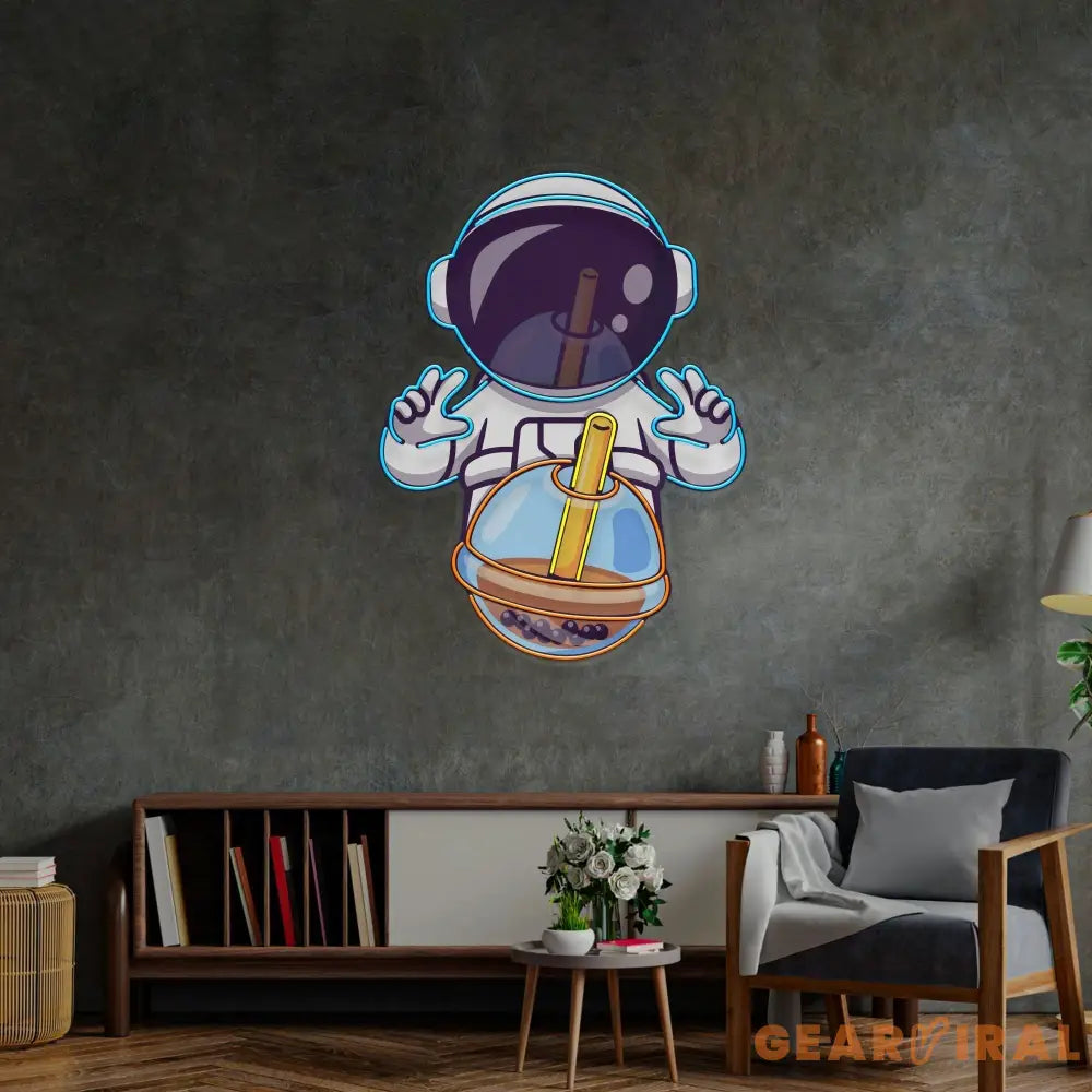 Astronaut Drinking Milktea LED Neon Sign Light Pop Art